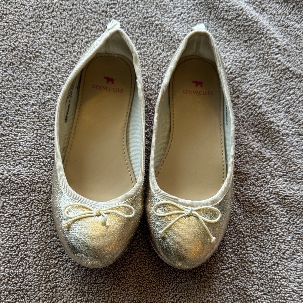 Crewcuts Shimmering Gold Flats with Bow
